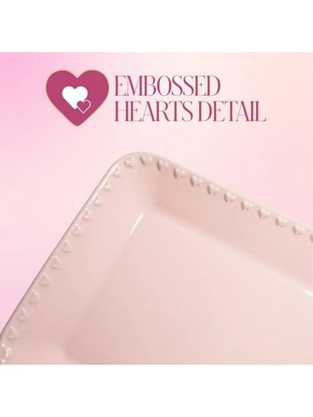 Pink Rectangle Ceramic Serving Platter Tray with Embossed Hearts, 15x8-Inch